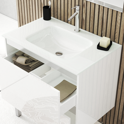 Pack Meuble de salle de bains 80cm Blanc Laqué à tiroirs et Vasque en Verre Blanc - NATURA MOOD