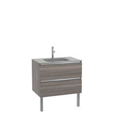 Pack Meuble de salle de bains 80cm Chêne Brun à tiroirs et Vasque en Verre Blanc - NATURA MOOD