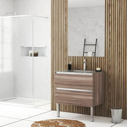 Pack Meuble de salle de bains 80cm Chêne Brun à tiroirs et Vasque en Verre Gris - NATURA MOOD