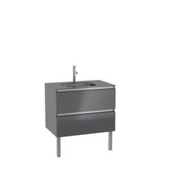 Pack Meuble de salle de bains 80cm Gris Laqué à tiroirs et Vasque en Verre Gris - NATURA MOOD