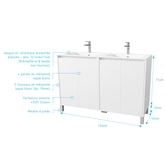 Pack Meuble Salle de Bains 120 cm Laqué Blanc, 4 portes avec Vasque Céramique - XENOS