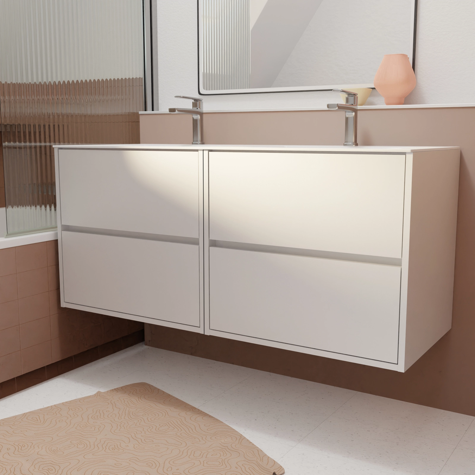 Pack Meuble Salle de Bains 120 cm Laque Blanc, 4 tiroirs avec Vasque C Pack Meuble Salle de Bains 120 cm Laque Blanc, 4 tiroirs avec Vasque C