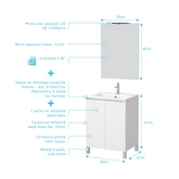 Pack Meuble Salle de Bains 60 cm Blanc 2 Portes, Vasque, Miroir 60x80 et Réglette Led - XENOS