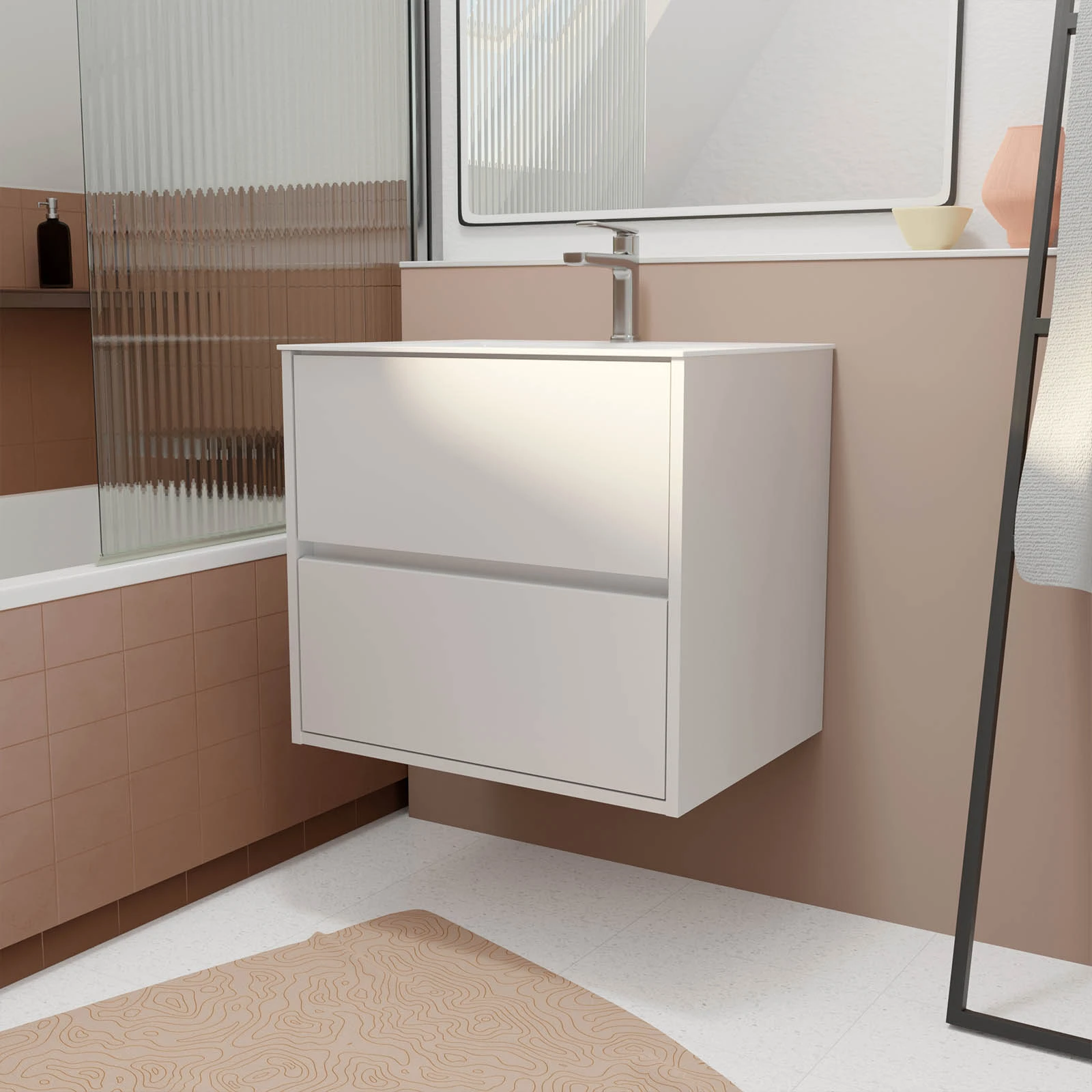 Pack Meuble Salle de Bains 60 cm Blanc, 2 tiroirs avec Vasque C Pack Meuble Salle de Bains 60 cm Blanc, 2 tiroirs avec Vasque C
