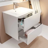 Pack Meuble Salle de Bains 60 cm Blanc, 2 tiroirs avec Vasque Céramique - XENOS