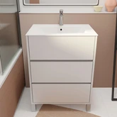 Pack Meuble Salle de Bains 60 cm Blanc, 3 tiroirs avec Vasque Céramique - XENOS