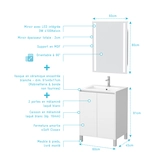 Pack Meuble Salle de Bains 60cm Blanc 2 Portes, Vasque, Miroir 60x80 à Leds intégrées - XENOS