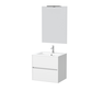 Pack Meuble Salle de Bains 60cm Blanc 2 Tiroirs, Vasque, Miroir 60x80 et réglette Led - XENOS