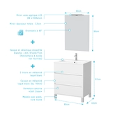 Pack Meuble Salle de Bains 60cm Blanc 3 Tiroirs, Vasque, Miroir 60x80 et réglette Led - XENOS