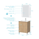 Pack Meuble Salle de Bains 60cm Chêne Clair 2 Portes, Vasque, Miroir 60x80 à Leds intégrées - XENOS