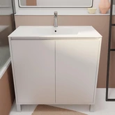 Pack Meuble Salle de Bains 80 cm Blanc, 2 portes avec Vasque Céramique - XENOS