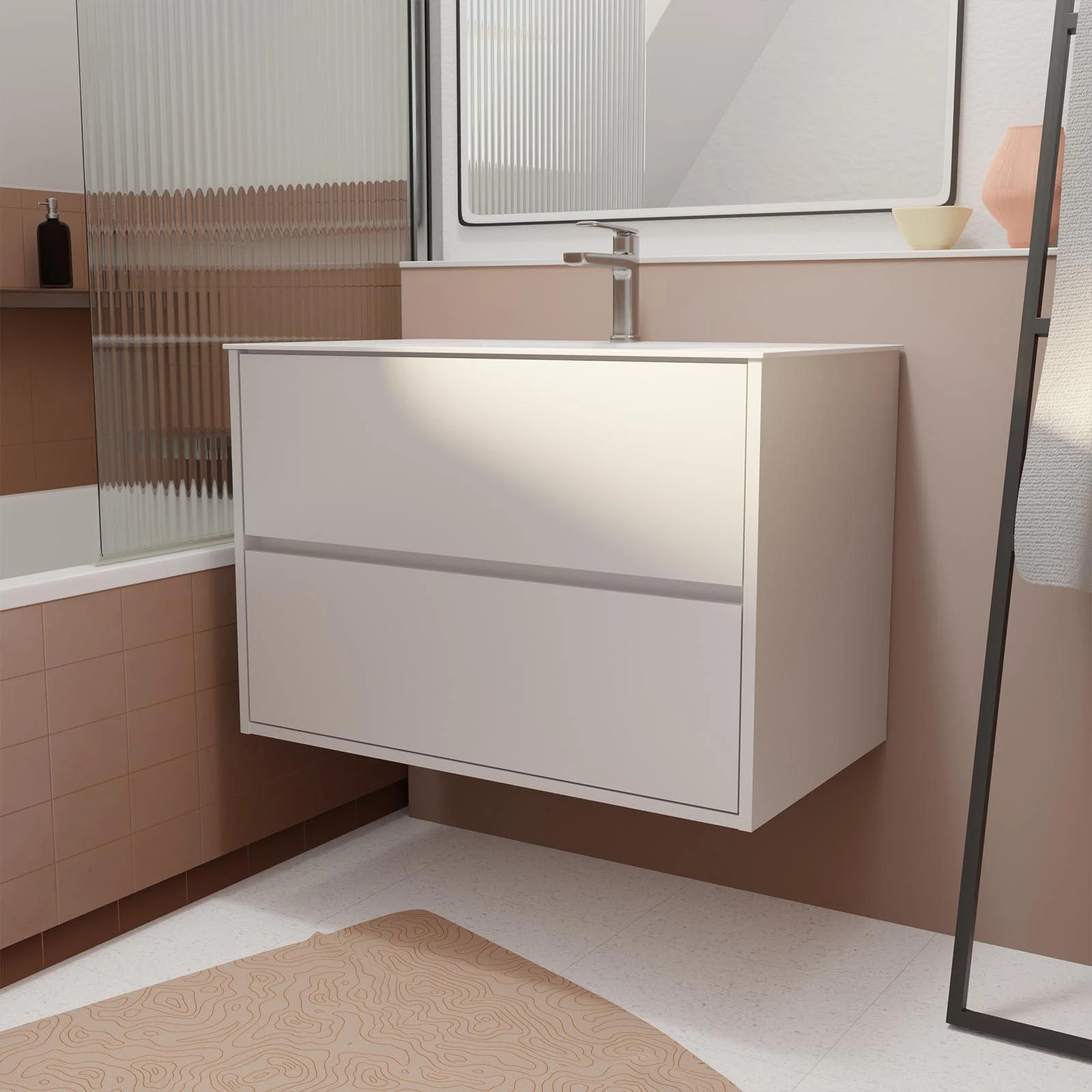 Pack Meuble Salle de Bains 80 cm Blanc, 2 tiroirs avec Vasque C Pack Meuble Salle de Bains 80 cm Blanc, 2 tiroirs avec Vasque C