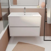 Pack Meuble Salle de Bains 80 cm Blanc, 2 tiroirs avec Vasque Céramique - XENOS