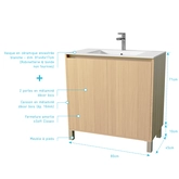 Pack Meuble Salle de Bains 80 cm Chêne clair, 2 portes avec Vasque Céramique - XENOS