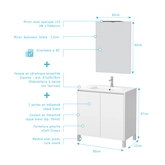 Pack Meuble Salle de Bains 80cm Blanc 2 Portes, Vasque, Miroir 60x80 et réglette Led - XENOS