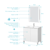 Pack Meuble Salle de Bains 80cm Blanc 2 Portes, Vasque, Miroir 60x80 à Leds intégrées - XENOS