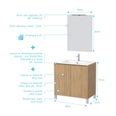 Pack Meuble Salle de Bains 80cm Chêne Clair 2 Portes, Vasque, Miroir 60x80 et réglette Led - XENOS