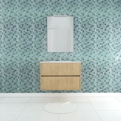 Pack Meuble Salle de Bains 80cm Chêne Clair 2 Tiroirs, Vasque, Miroir 60x80 et réglette Led - XENOS