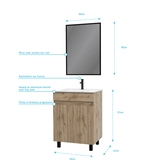 Pack Meuble SDB 60cm sur pieds 2 portes Chene_Vasque blanche + Miroir - TIMBER 60_Pack03