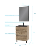 Pack Meuble SDB 60cm sur pieds 3 tiroirs Chene_Vasque noire + Miroir - TIMBER 60_Pack13