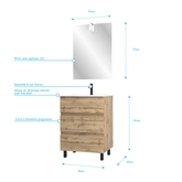 Pack Meuble SDB 60cm sur pieds 3 tiroirs Chene_Vasque blanche + Miroir Led - TIMBER 60_Pack41