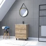 Pack Meuble SDB 60cm sur pieds 3 tiroirs Chene_Vasque noire + Miroir Barber - TIMBER 60_Pack42