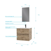 Pack Meuble SDB 60cm suspendu 2 tiroirs Chene_Vasque blanche + Miroir Led - TIMBER 60_Pack10