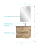 Pack Meuble SDB 60cm suspendu 2 tiroirs Chene_Vasque blanche + Miroir Led - TIMBER 60_Pack31