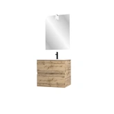 Pack Meuble SDB 60cm suspendu 2 tiroirs Chene_Vasque blanche + Miroir Led - TIMBER 60_Pack31