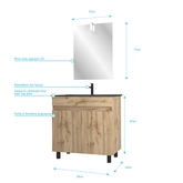 Pack Meuble SDB 80cm sur pieds 2 portes Chene_Vasque noire + Miroir Led - TIMBER 80_Pack23