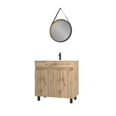 Pack Meuble SDB 80cm sur pieds 2 portes Chene_Vasque noire + Miroir Barber - TIMBER 80_Pack24