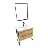 Pack Meuble SDB 80cm sur pieds 2 tiroirs Chene_Vasque resine blanche + Miroir Led