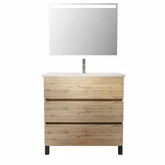 Pack Meuble SDB 80cm sur pieds 3 tiroirs Chene_Vasque blanche + Miroir Led - TIMBER 80_Pack46