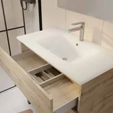 Pack Meuble SDB 80cm sur pieds 3 tiroirs Chene_Vasque blanche + Miroir Led - TIMBER 80_Pack46