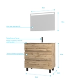 Pack Meuble SDB 80cm sur pieds 3 tiroirs Chene_Vasque blanche + Miroir Led - TIMBER 80_Pack46