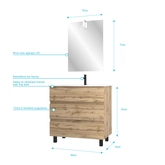 Pack Meuble SDB 80cm sur pieds 3 tiroirs Chene_Vasque blanche + Miroir Led - TIMBER 80_Pack47