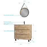 Pack Meuble SDB 80cm sur pieds 3 tiroirs Chene_Vasque blanche + Miroir Barber - TIMBER 80_Pack48