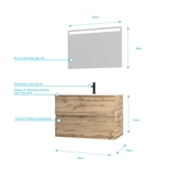 Pack Meuble SDB 80cm suspendu 2 tiroirs Chene_Vasque blanche + Miroir Led - TIMBER 80_Pack36