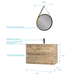 Pack Meuble SDB 80cm suspendu 2 tiroirs Chene_Vasque blanche + Miroir Barber - TIMBER 80 - Pack38