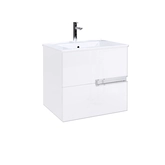 PACK ONE 60CM CAISSON 2 TIROIRS BLANC SUSPENDU POIGNEES CHROMES + VASQUE CERAMIQUE BLANCHE 60