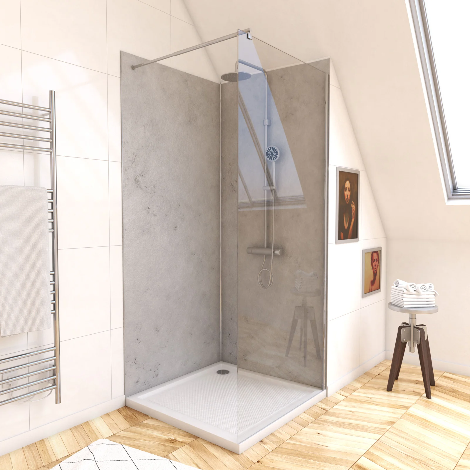 PACK PANNEAUX MURAUX BETON clair en composite avec profile d'angle et de finition chrome - 90 x 90cm PACK PANNEAUX MURAUX BETON clair en composite avec profile d'angle et de finition chrome - 90 x 90cm