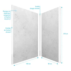 PACK PANNEAUX MURAUX BETON clair en composite avec profile d'angle et de finition chrome