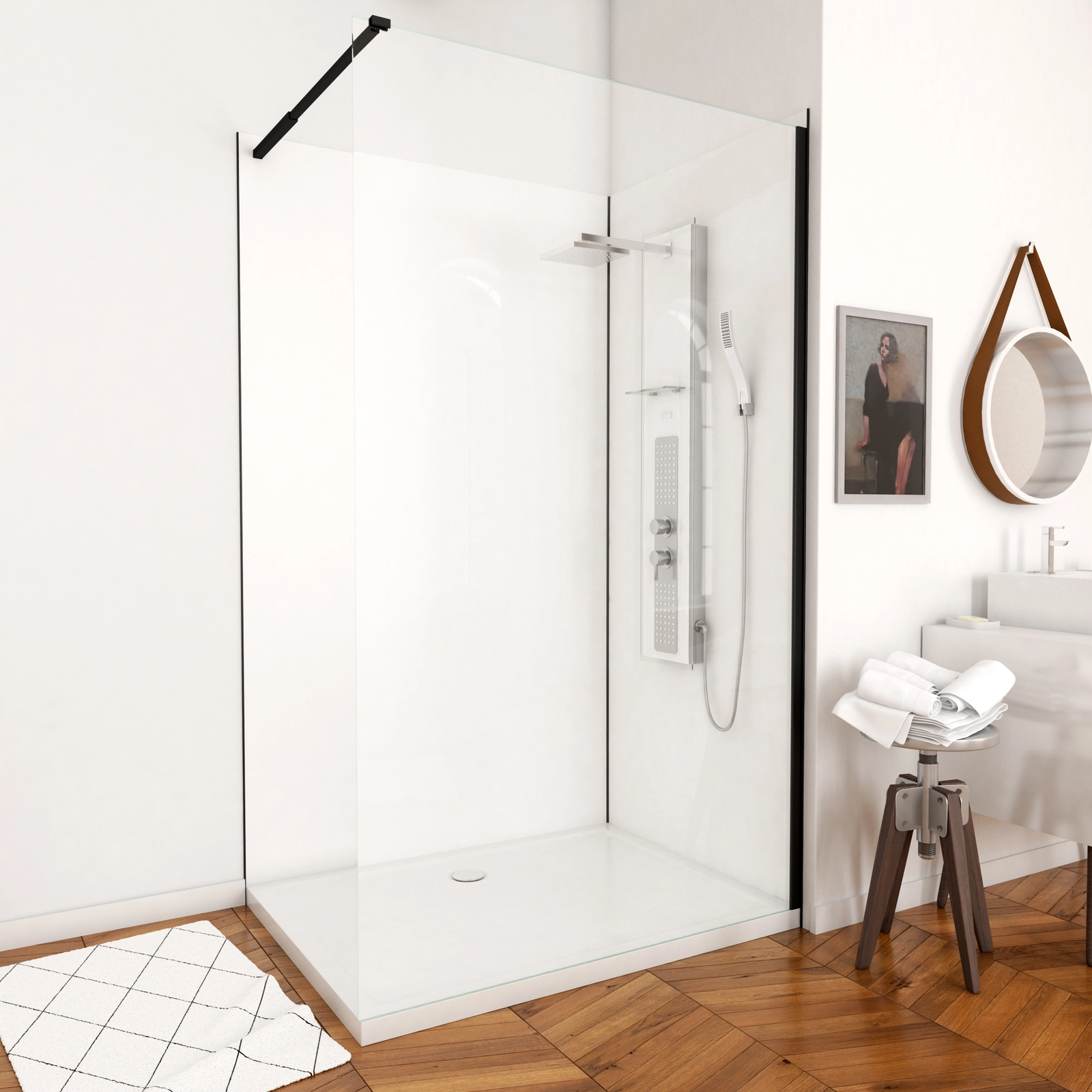 PACK PANNEAUX MURAUX BLANC en aluminium avec profile d'angle finition NOIR MAT + receveur a poser PACK PANNEAUX MURAUX BLANC en aluminium avec profile d'angle finition NOIR MAT + receveur a poser