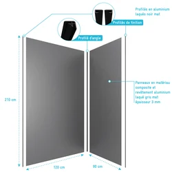 PACK PANNEAUX MURAUX GRIS - en aluminium avec profile d'angle et de finition anodises noir mat