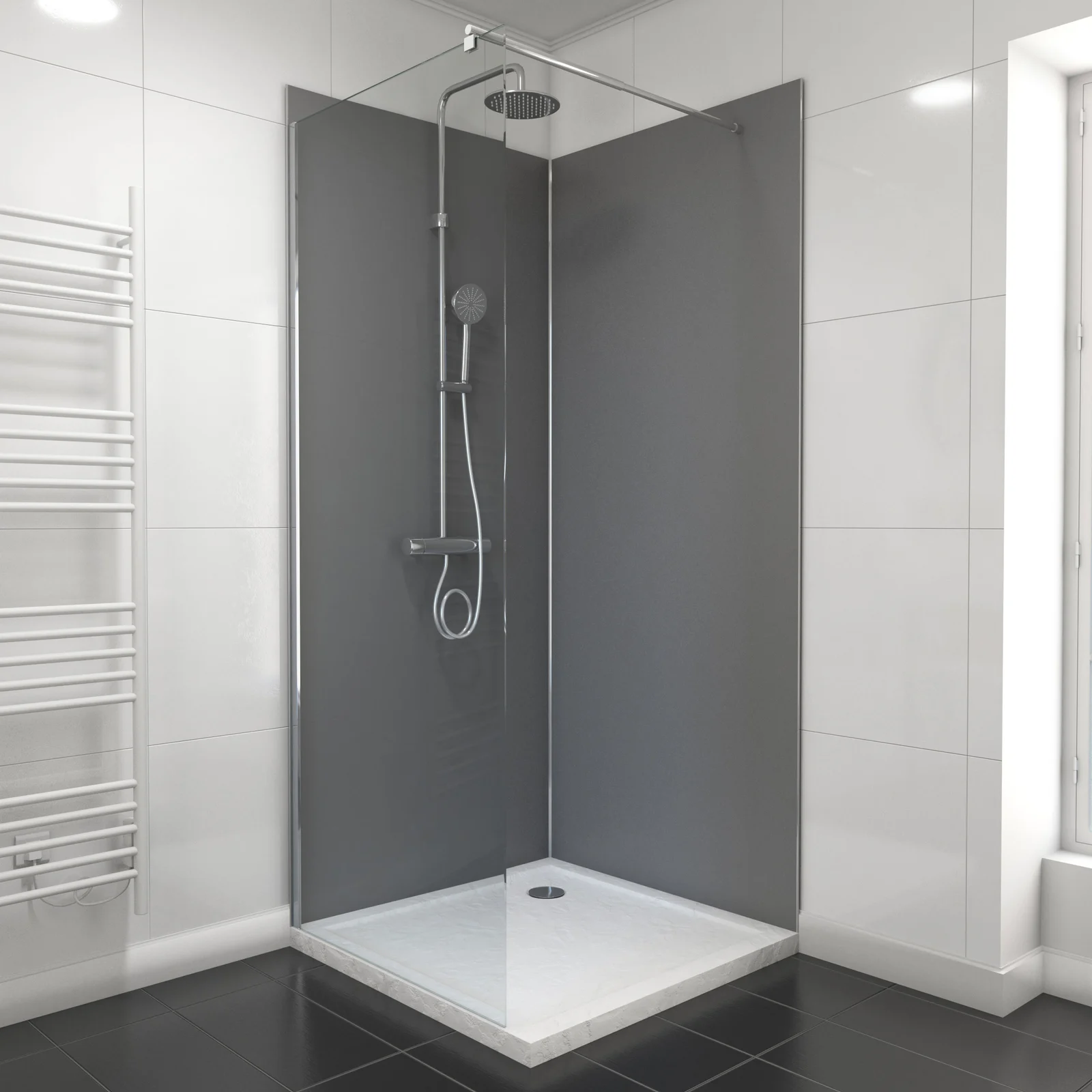 PACK PANNEAUX MURAUX GRIS en aluminium avec profile d'angle et finition ANODISE BRILLANT - 90 x 90cm PACK PANNEAUX MURAUX GRIS en aluminium avec profile d'angle et finition ANODISE BRILLANT - 90 x 90cm