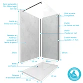 Pack Panneaux Muraux Light Grey 90+120x210 - Receveur 120x90 - Paroi 120x200 - Profils et Bras NOIR
