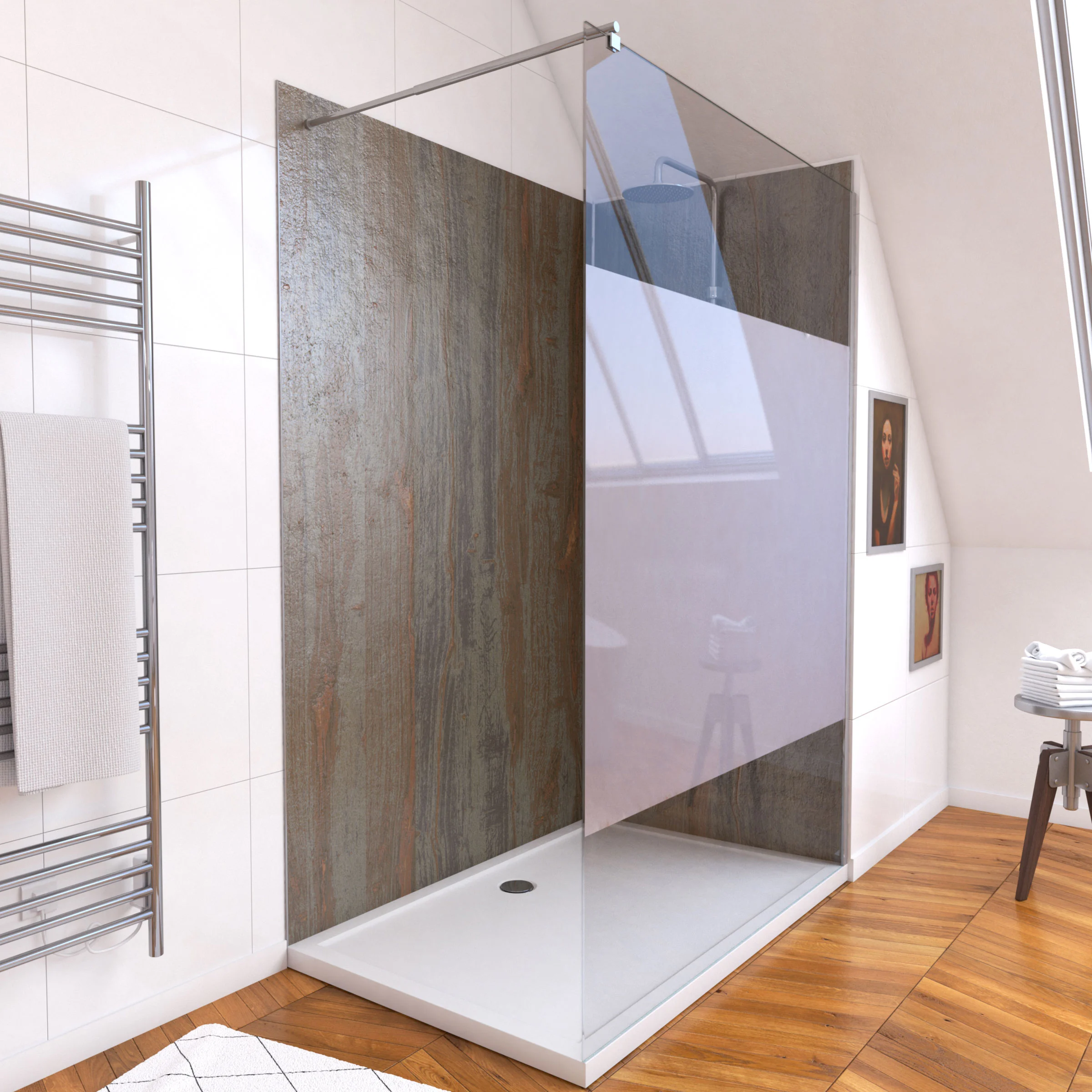 Pack panneaux muraux Wood Stone + paroi FREEDOM 2 DEPOLI + receveur WHITNESS