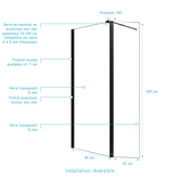 PACK PARMA 2 BLACK 80 TRANSPARENT + BARRE EXTENSIBLE DE 70 A 100cm NOIRE + PARMA 2 40 PIVOT BLACK TRANSPARENT