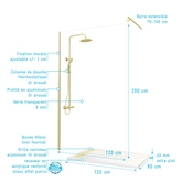 Pack Paroi 120x200 + Colonne Thermostatique + Receveur Effet Pierre 80x120 et Grille - Or Brossé