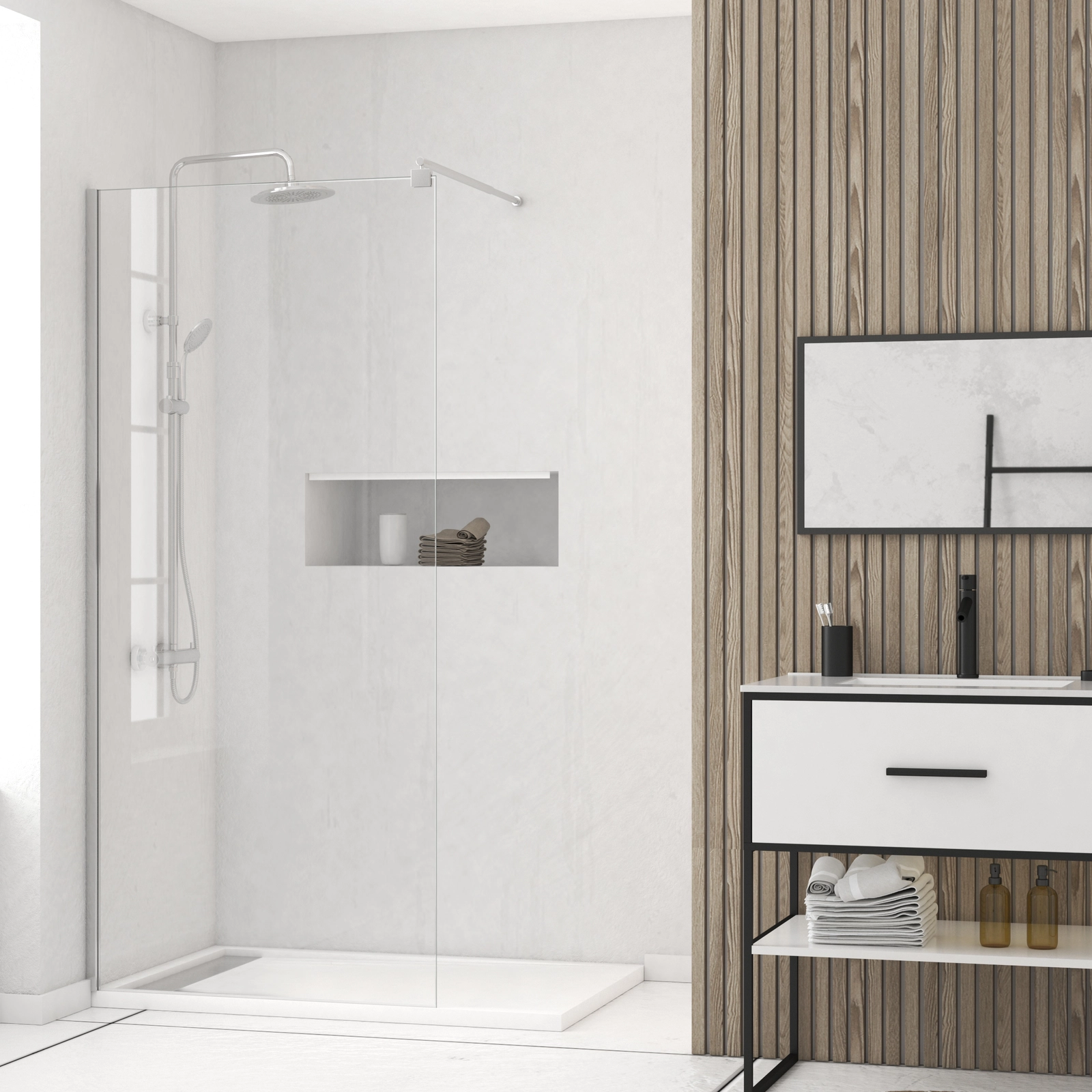 Pack Paroi de Douche 100x200 cm + Barre de fixation extensible - Verre 8mm - Finition Chrome Pack Paroi de Douche 100x200 cm + Barre de fixation extensible - Verre 8mm - Finition Chrome